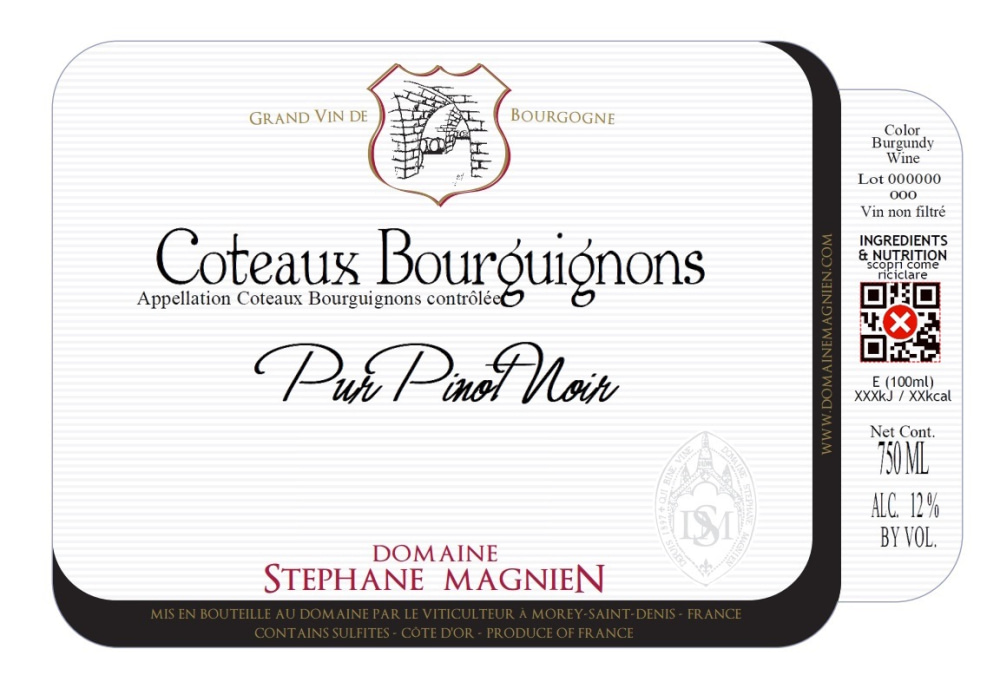 etiquette - Domaine Magnien Stéphane - Côteaux Bourguigons Pur Pinot Noir