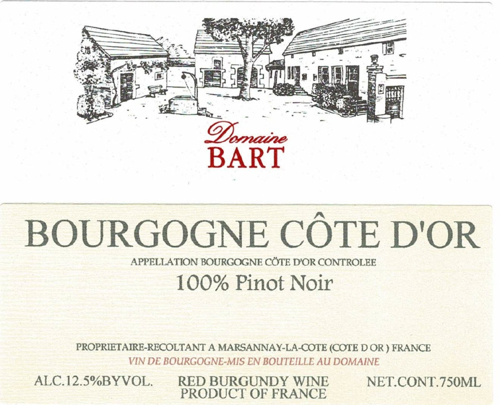 etiquette - Domaine Bart - Bourgogne Côte d'Or Pinot Noir