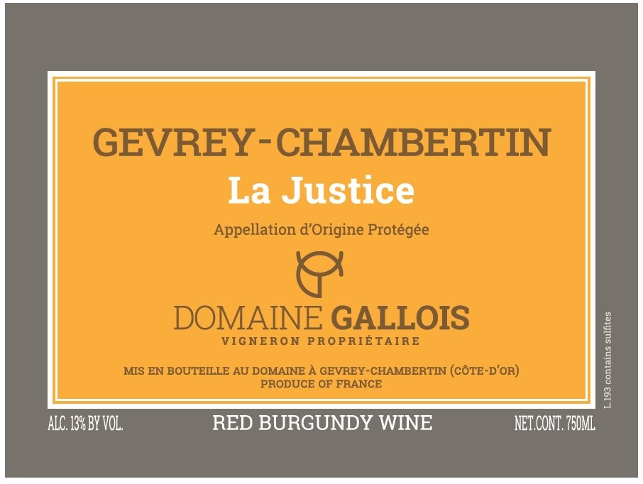 etiquette - Domaine Gallois - Gevrey Chambertin La Justice