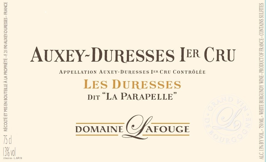etiquette - Domaine Lafouge Jean et Gilles - Auxey Duresses 1er cru La Duresses Dit "La Parapelle"