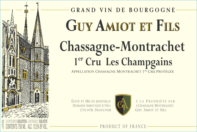 etiquette - Chassagne Montrachet 1er cru Les Champgains - Domaine Amiot Guy et Fils - Domaines et Saveurs Collection