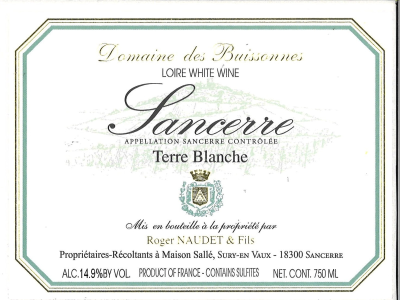 etiquette - Sancerre Terre Blanche - Domaine des Buissonnes - Domaines et Saveurs Collection