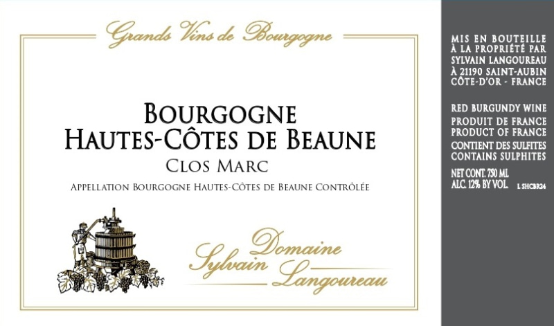 etiquette - Bourgogne Hautes Côtes de Beaune Clos Marc - Domaine Langoureau Sylvain - Domaines et Saveurs Collection