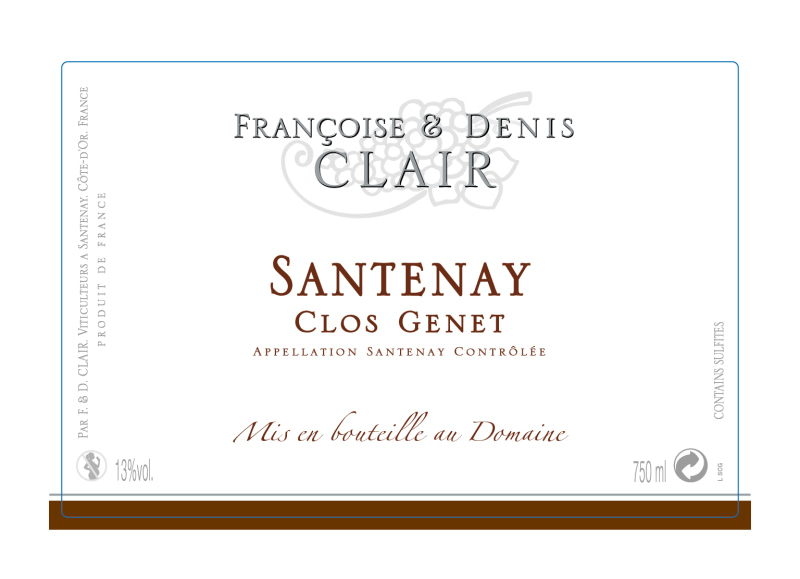 etiquette - Santenay "Clos Genet" - Domaine Clair Françoise et Denis - Domaines et Saveurs Collection