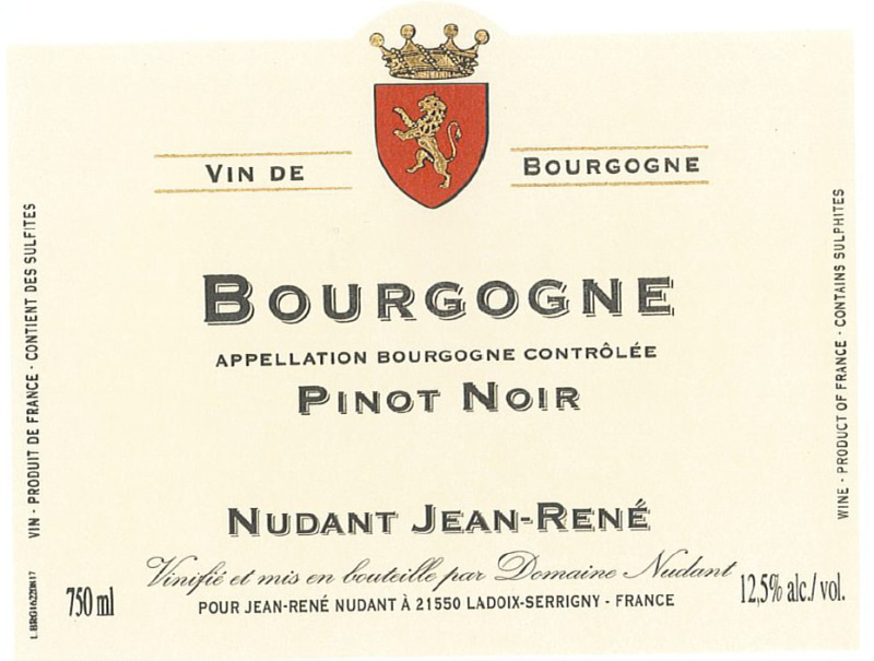 etiquette - Bourgogne Pinot Noir - Domaine Nudant - Domaines et Saveurs Collection