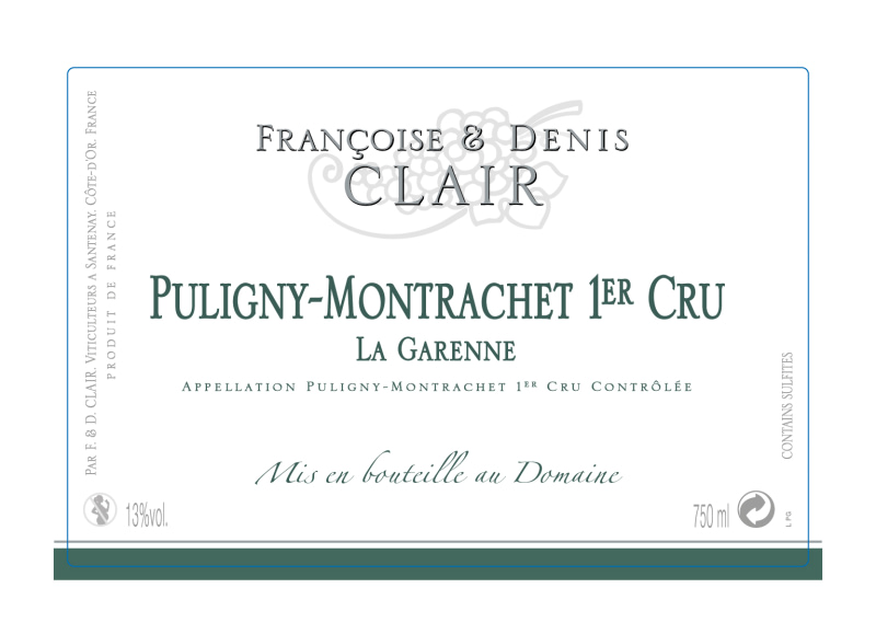 etiquette - Puligny Montrachet 1er Cru "La Garenne" - Domaine Clair Françoise et Denis - Domaines et Saveurs Collection