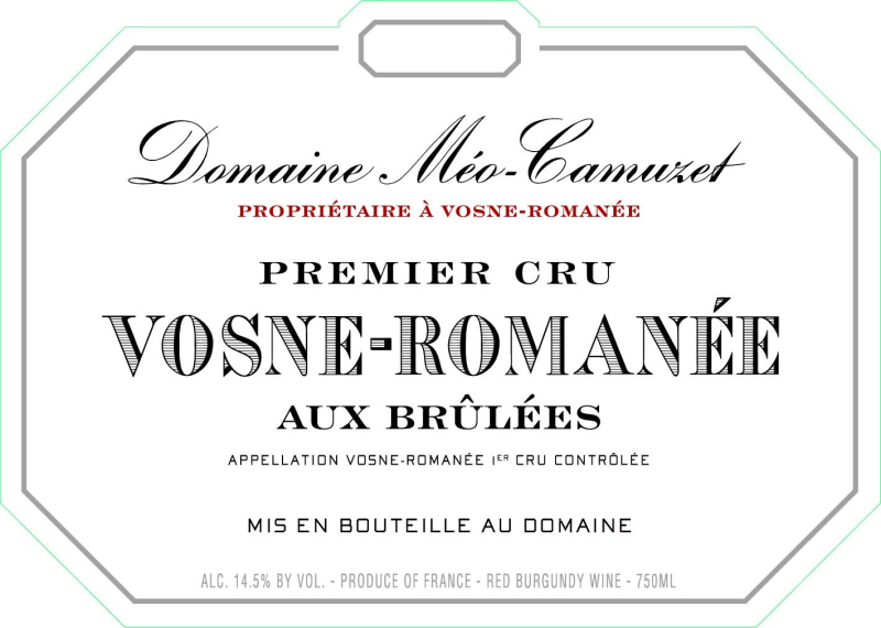 etiquette - Vosne Romanée 1er Cru Aux Brulées - Domaine Méo-Camuzet - Domaines et Saveurs Collection