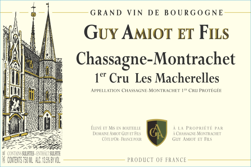 etiquette - Chassagne Montrachet 1er cru Les Macherelles - Domaine Amiot Guy et Fils - Domaines et Saveurs Collection