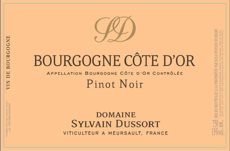 etiquette - Bourgogne Côte d'Or Pinot Noir - Domaine Dussort Sylvain - Domaines et Saveurs Collection