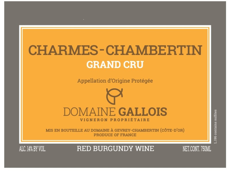 etiquette - Charmes Chambertin Grand Cru - Domaine Gallois - Domaines et Saveurs Collection