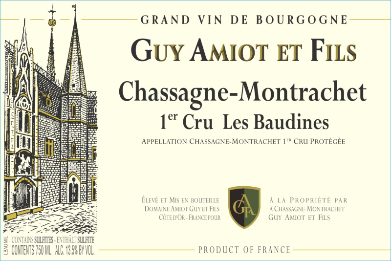 etiquette - Chassagne Montrachet 1er cru Les Baudines - Domaine Amiot Guy et Fils - Domaines et Saveurs Collection