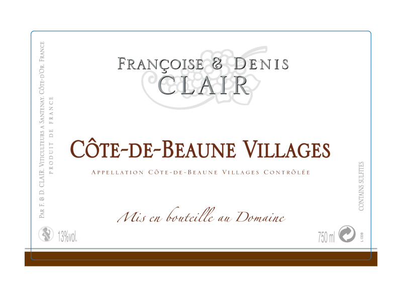 etiquette - Cote de Beaune Villages - Domaine Clair Françoise et Denis - Domaines et Saveurs Collection