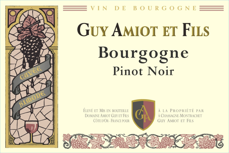 etiquette - Bourgogne Pinot Noir Cuvée Simone - Domaine Amiot Guy et Fils - Domaines et Saveurs Collection