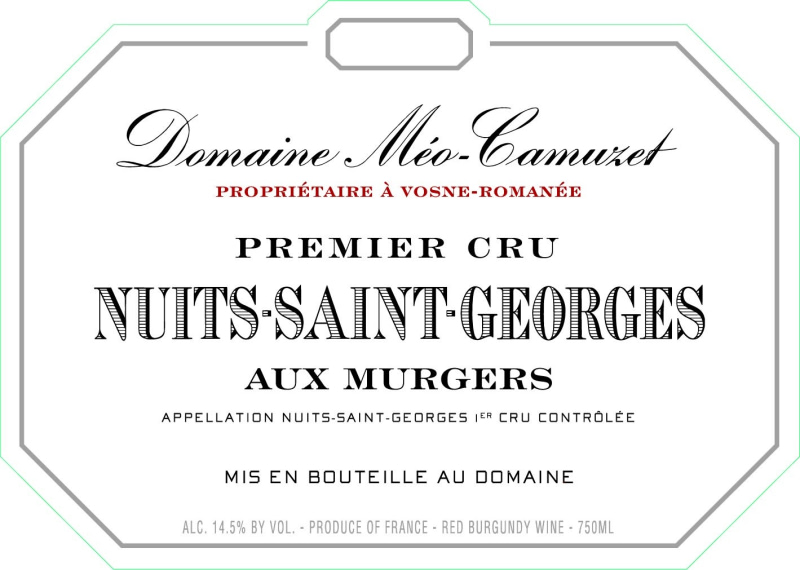 etiquette - Nuits saint Georges 1er Cru Aux Murgers - Domaine Méo-Camuzet - Domaines et Saveurs Collection