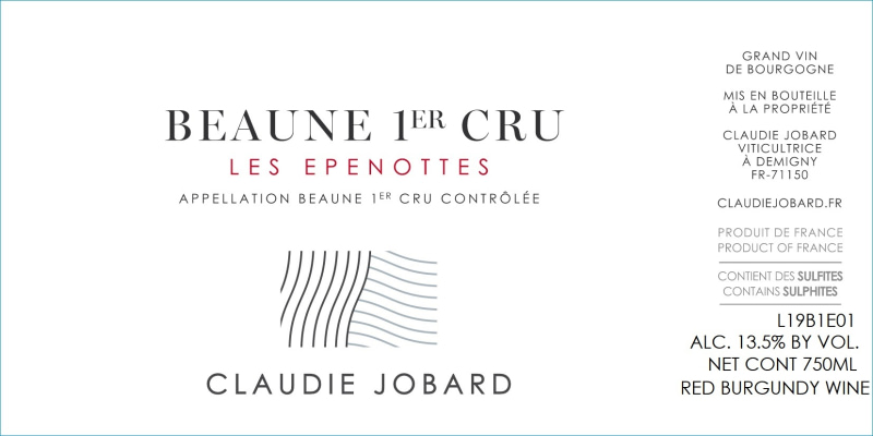 etiquette - Beaune 1er Cru Les Epenottes - Domaine Claudie Jobard - Domaines et Saveurs Collection