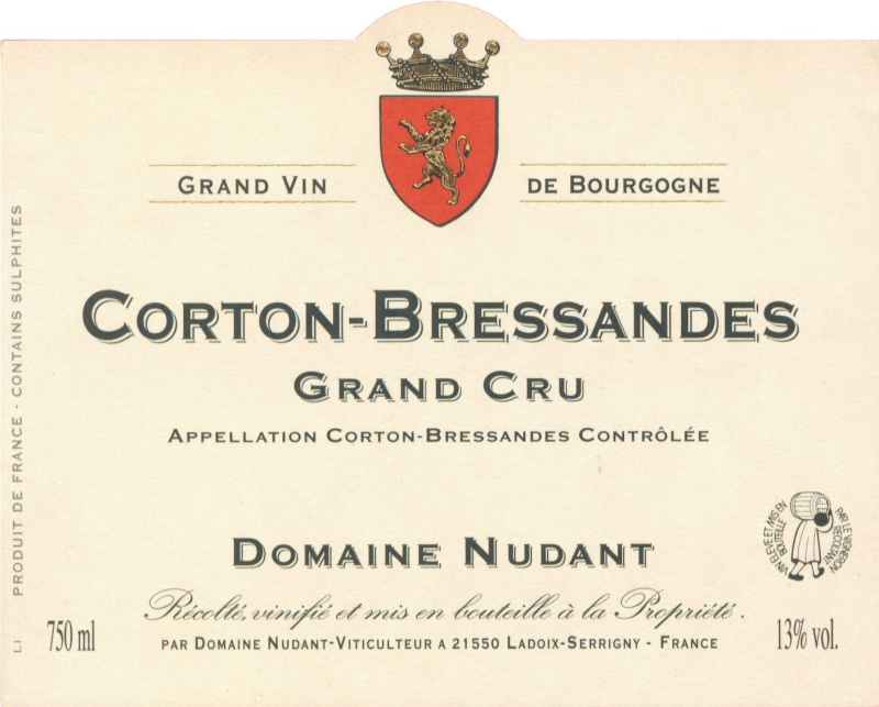 etiquette - Corton Grand Cru Bressandes - Domaine Nudant - Domaines et Saveurs Collection