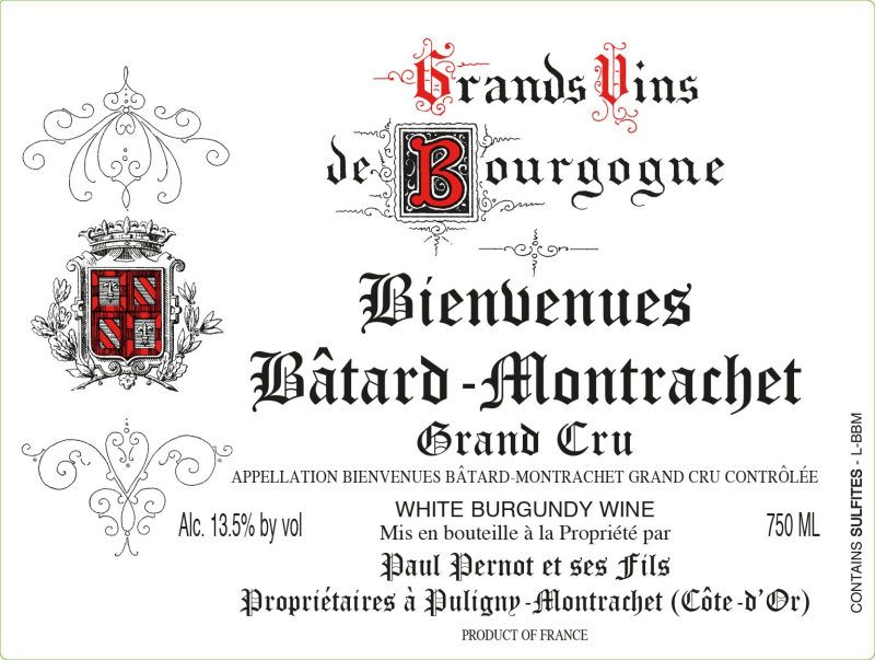 etiquette - Bienvenues Batard Montrachet Grand Cru - Domaine Pernot Paul - Domaines et Saveurs Collection