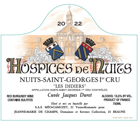 etiquette - Nuits Saint Georges 1er cru Les Didiers Cuvée Jacques Duret 2022 - Domaines Et Saveurs Collection, Hospices de Nuits - Domaines et Saveurs Collection