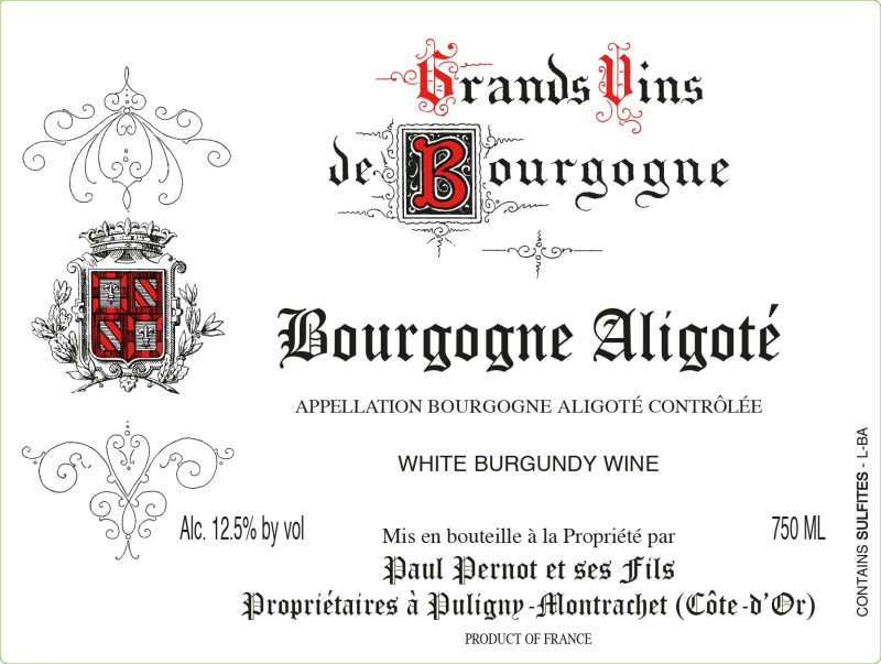 etiquette - Bourgogne Aligoté - Domaine Pernot Paul - Domaines et Saveurs Collection