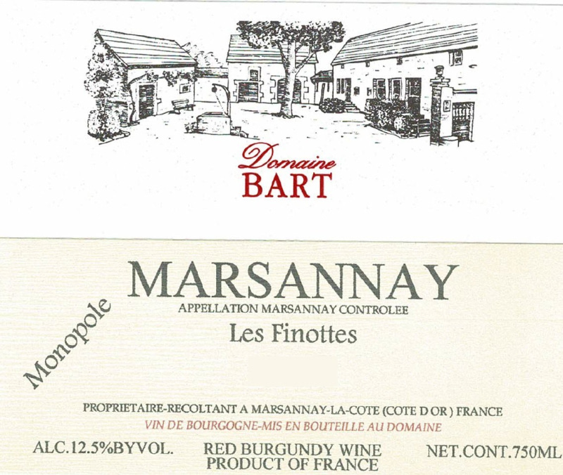 etiquette - Marsannay Les Finottes Monopole - Domaine Bart - Domaines et Saveurs Collection
