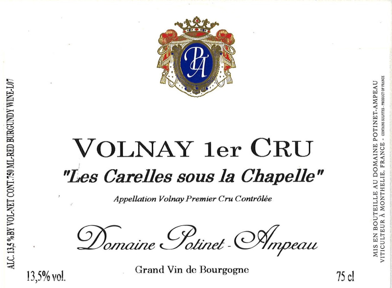 etiquette - Volnay 1er cru Les Carelles Sous La Chapelle - Domaine Potinet Ampeau - Domaines et Saveurs Collection