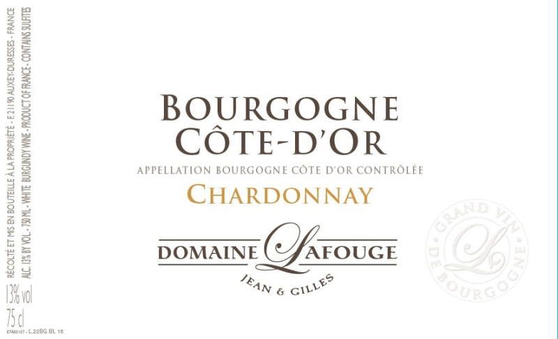 etiquette - Bourgogne Côte d'Or Chardonnay - Domaine Lafouge Jean et Gilles - Domaines et Saveurs Collection