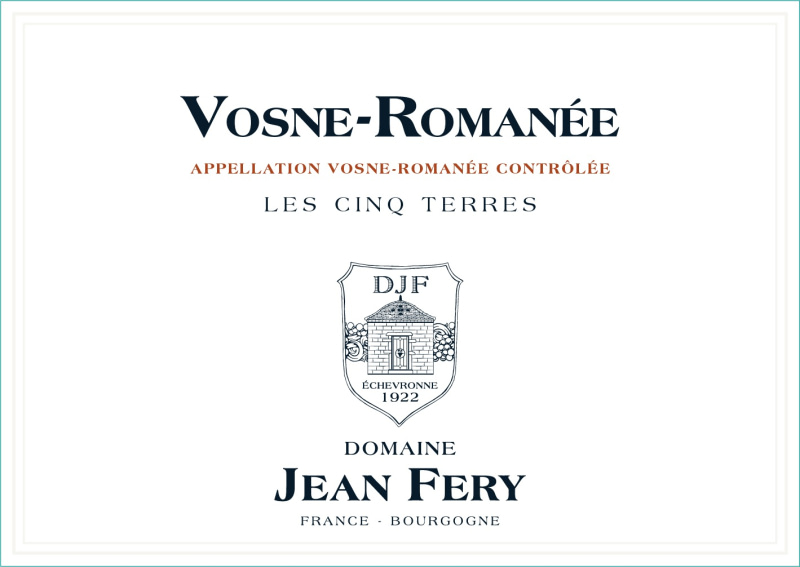 etiquette - Vosne Romanée Les Cinq Terres - Domaine FERY Jean - Domaines et Saveurs Collection