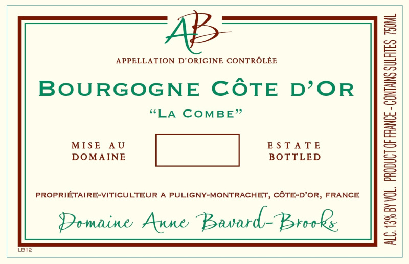 etiquette - Bourgogne Côte d'Or "La Combe" - Domaine Bavard Brooks Anne - Domaines et Saveurs Collection