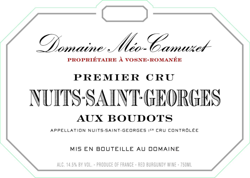 etiquette - Nuits saint Georges 1er Cru Aux Boudots - Domaine Méo-Camuzet - Domaines et Saveurs Collection