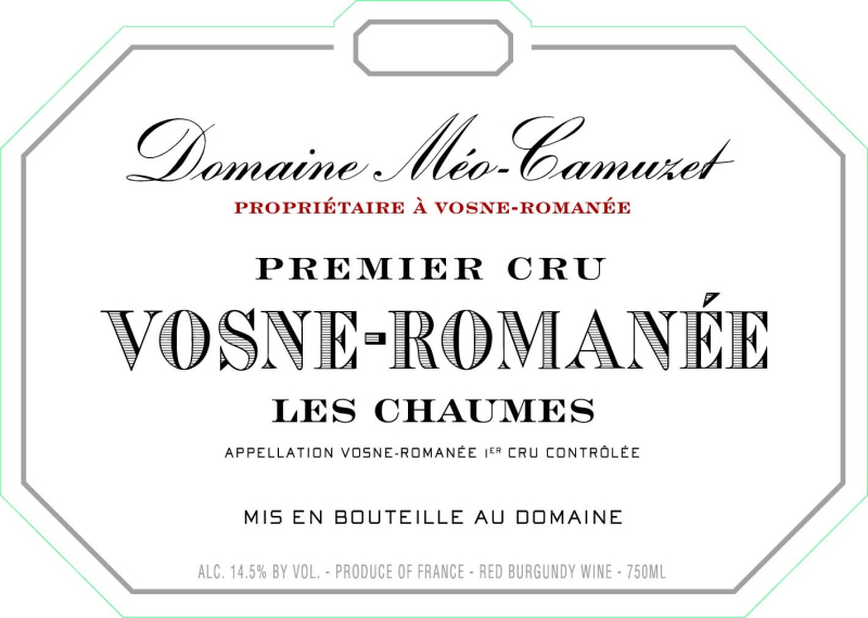 etiquette - Vosne Romanée 1er Cru Les Chaumes - Domaine Méo-Camuzet - Domaines et Saveurs Collection