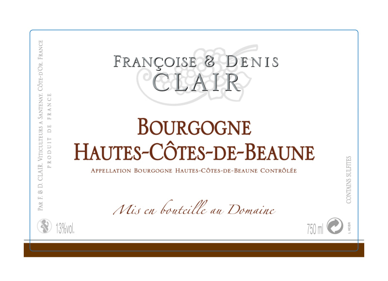 etiquette - Bourgogne Hautes Côtes de Beaune rouge - Domaine Clair Françoise et Denis - Domaines et Saveurs Collection