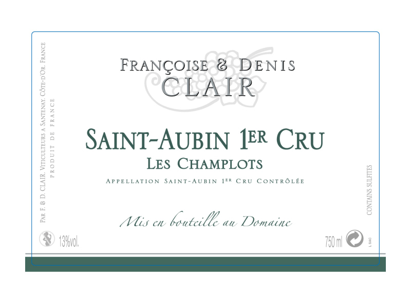 etiquette - Saint Aubin 1er Cru "Les Champlots" - Domaine Clair Françoise et Denis - Domaines et Saveurs Collection