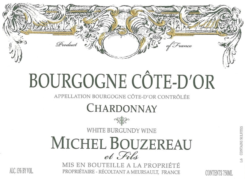 etiquette - Bourgogne Côte d'Or Chardonnay - Domaine Michel Bouzereau et Fils - Domaines et Saveurs Collection