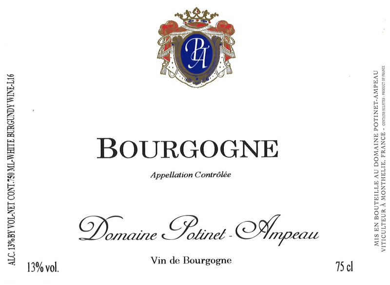 etiquette - Bourgogne Chardonnay - Domaine Potinet Ampeau - Domaines et Saveurs Collection