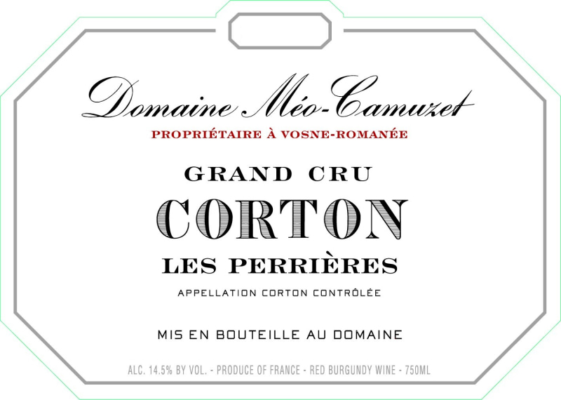 etiquette - Corton Grand Cru Perrières - Domaine Méo-Camuzet - Domaines et Saveurs Collection