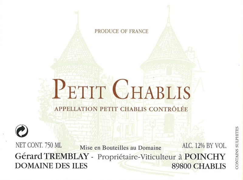 etiquette - Petit Chablis - Domaine Tremblay Gérard / Domaine des Iles - Domaines et Saveurs Collection