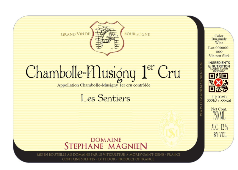 etiquette - Chambolle Musigny 1er Cru Les Sentiers - Domaine Magnien Stéphane - Domaines et Saveurs Collection