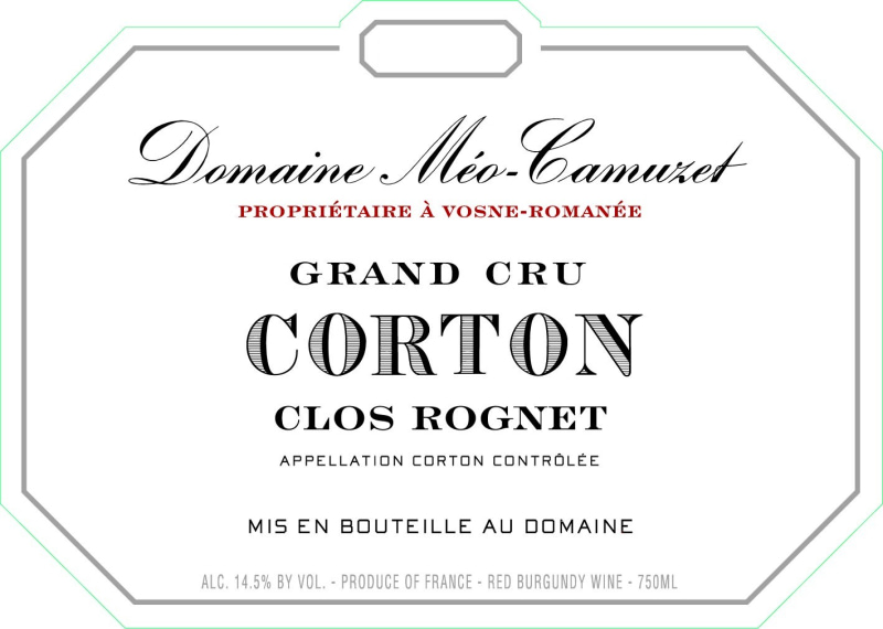 etiquette - Corton Grand Cru Clos Rognet - Domaine Méo-Camuzet - Domaines et Saveurs Collection