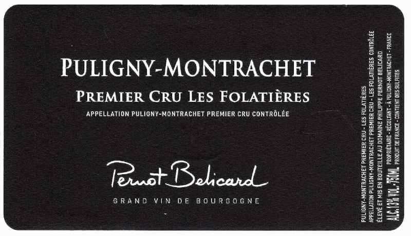 etiquette - Puligny Montrachet 1er Cru Les Folatières - Domaine Pernot Belicard - Domaines et Saveurs Collection