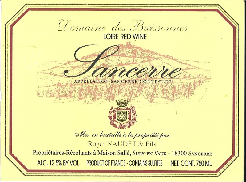 etiquette - Sancerre Rouge - Domaine des Buissonnes - Domaines et Saveurs Collection
