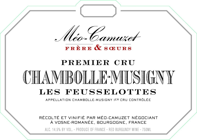 etiquette - Chambolle Musigny 1er Cru Les Feusselottes - Domaine Méo-Camuzet - Domaines et Saveurs Collection