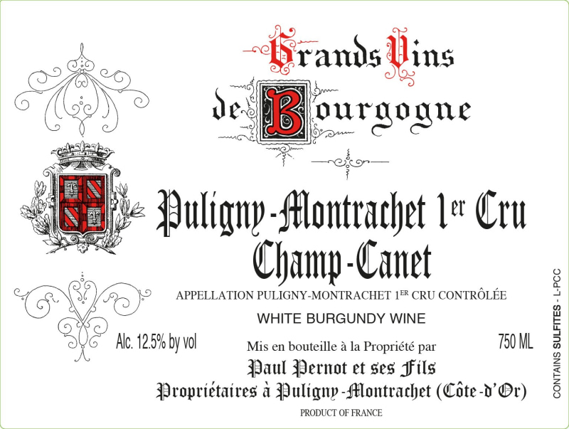 etiquette - Puligny Montrachet 1er Cru Champ Canet - Domaine Pernot Paul - Domaines et Saveurs Collection