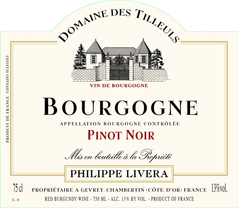 etiquette - Bourgogne Pinot Noir - Domaine Livera Philippe - Domaines et Saveurs Collection