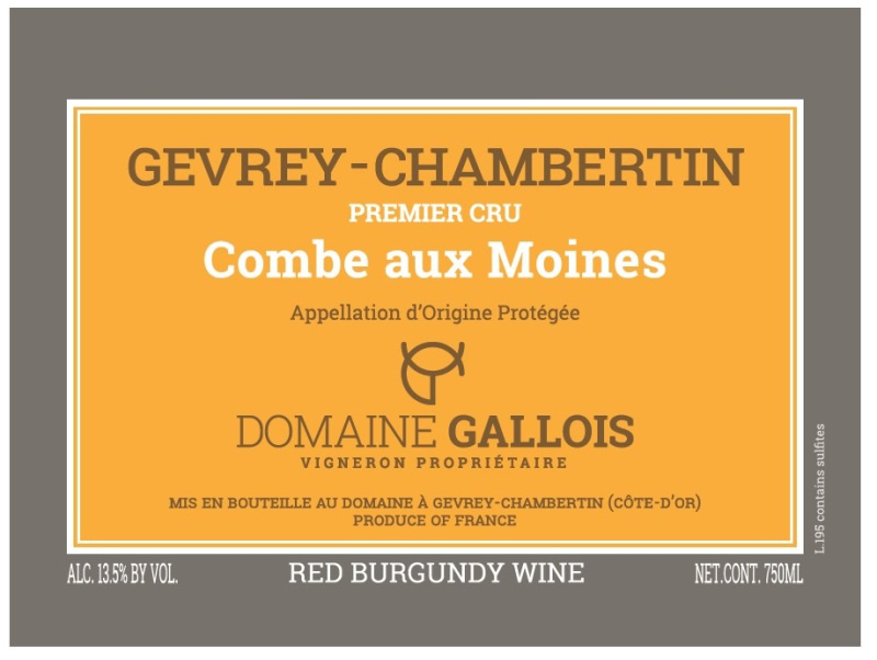 etiquette - Gevrey Chambertin 1er Cru Combe aux Moines - Domaine Gallois - Domaines et Saveurs Collection