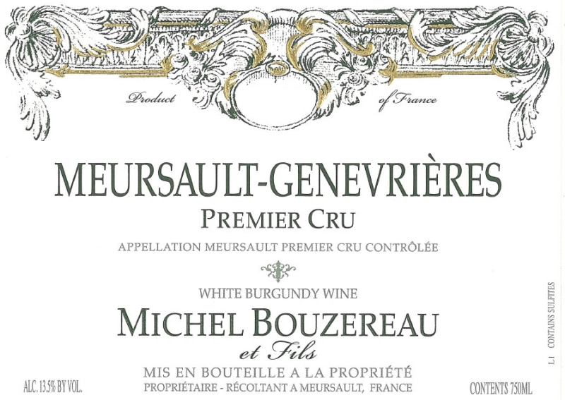 etiquette - Meursault Genevrières 1er Cru - Domaine Michel Bouzereau et Fils - Domaines et Saveurs Collection
