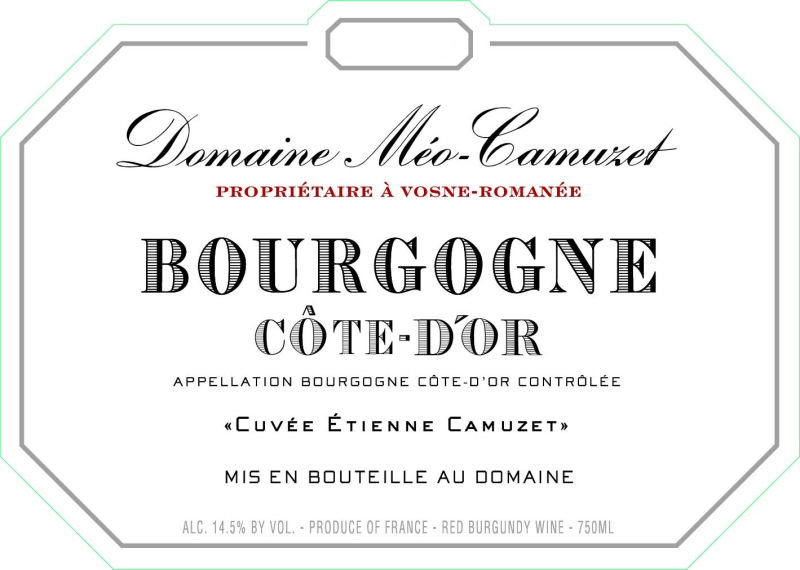 etiquette - Bourgogne Côte d'Or cuvée Etienne Camuzet - Domaine Méo-Camuzet - Domaines et Saveurs Collection