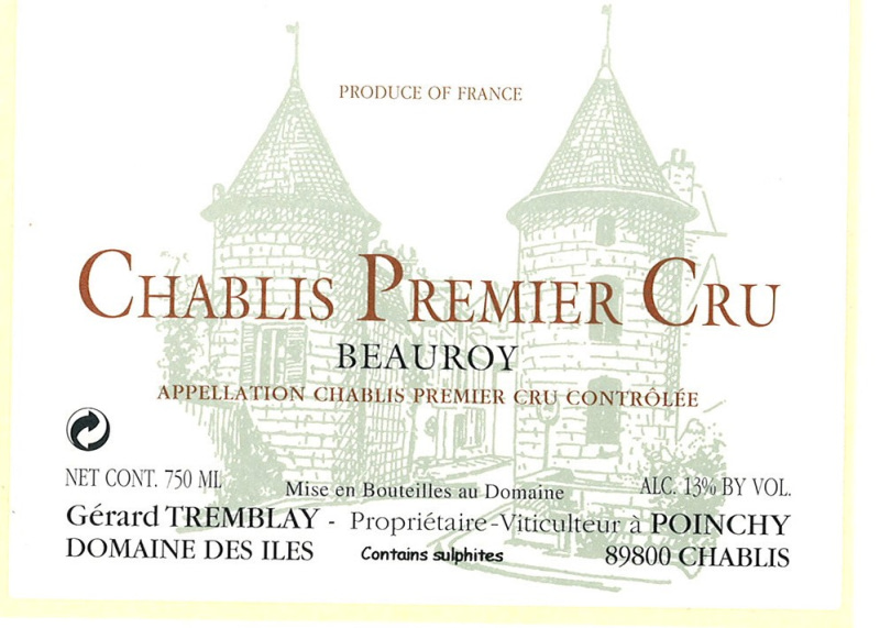etiquette - Chablis 1er Cru Beauroy - Domaine Tremblay Gérard / Domaine des Iles - Domaines et Saveurs Collection