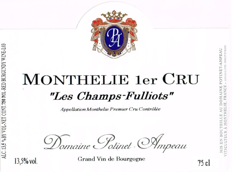 etiquette - Monthélie 1er cru Les Champs Fulliots - Domaine Potinet Ampeau - Domaines et Saveurs Collection